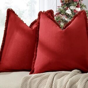 Festive Red Holiday Cotton Pillow Covers Size 20 X 20